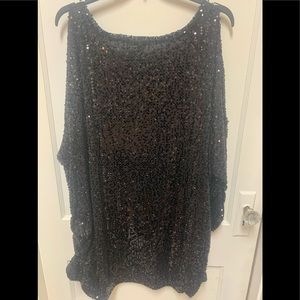Black sequined cold shoulder top Roaman’s Brand size 30/32